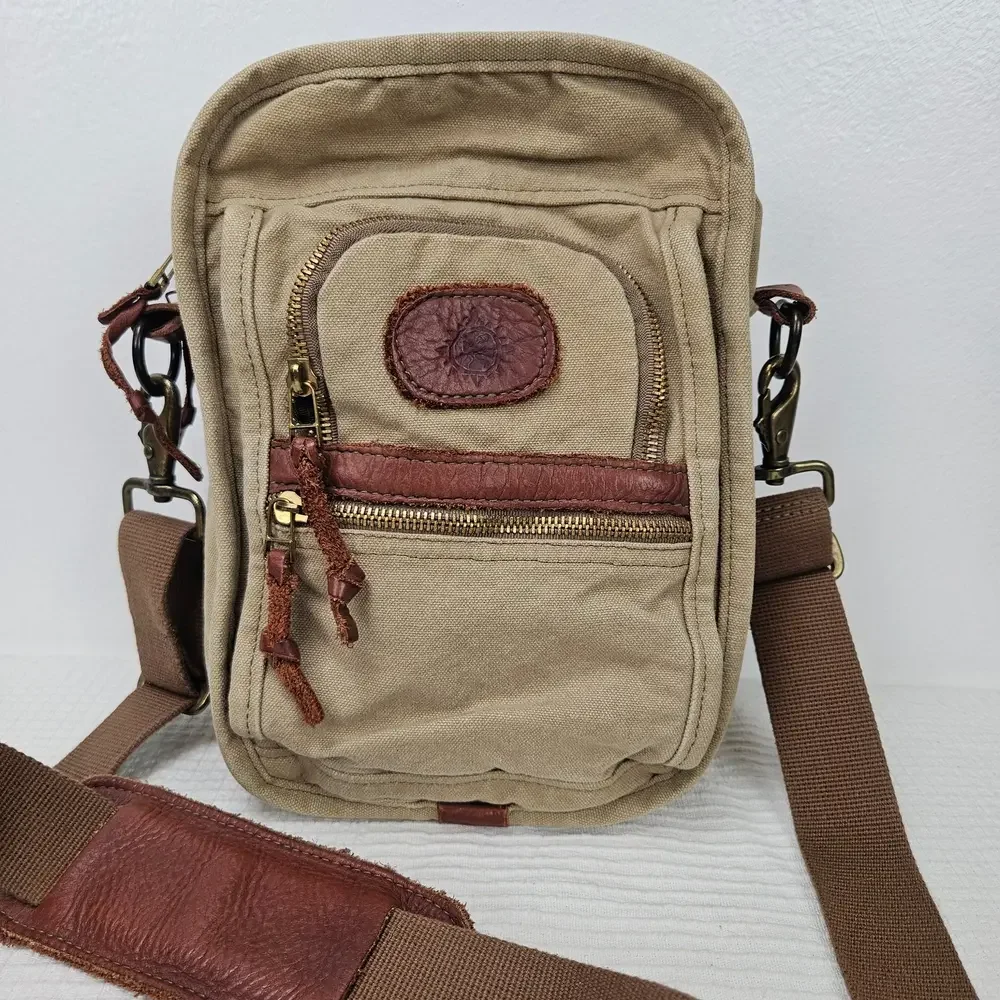 Canvas & Leather Travel‎ Bag Tote Bag Tan Brown Zip Around Adjustable Crossbody